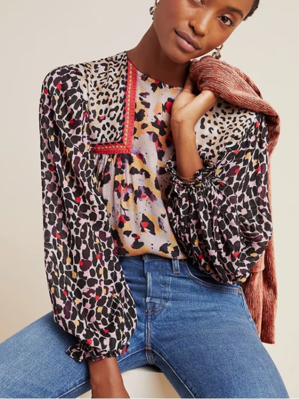 Anthropologie Bl^nk London Joelle Leopard Print Long-Sleeve Animal Print Top L - Picture 9 of 9